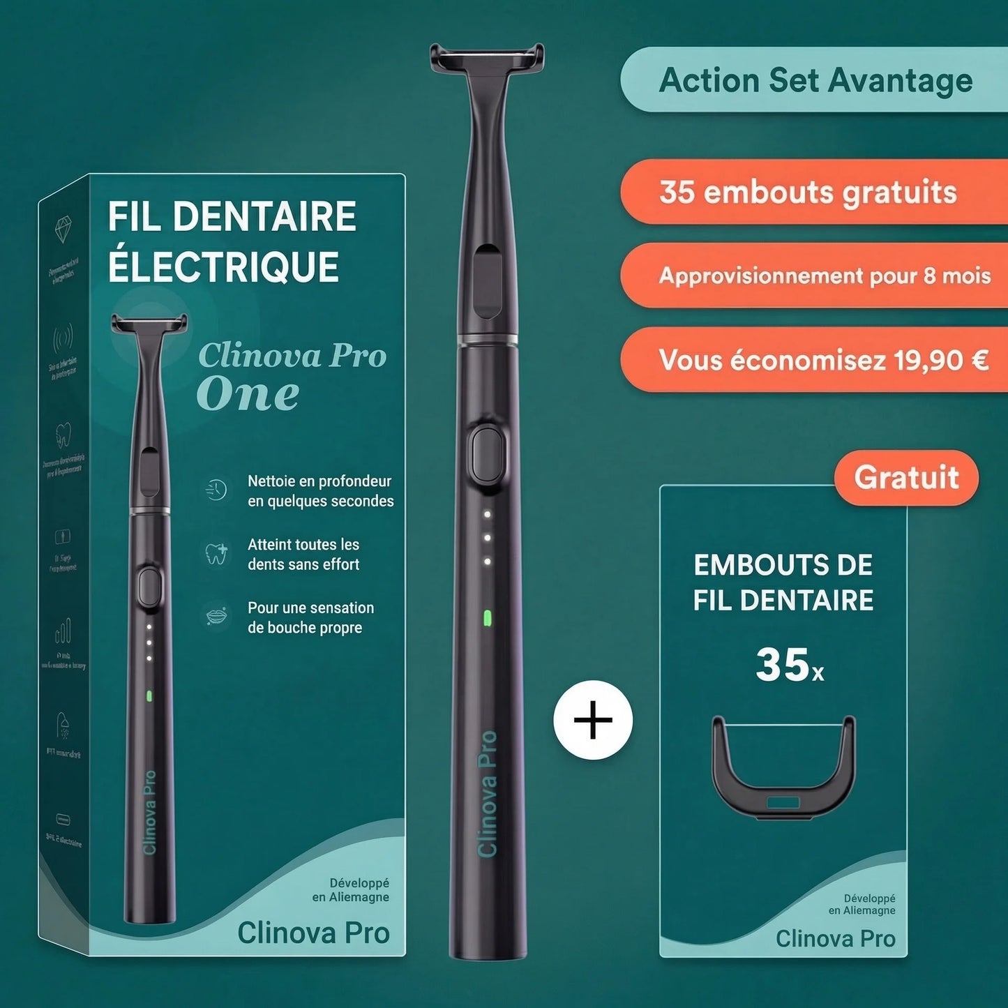 Clinova: fil dentaire électrique + 35 têtes de brosse